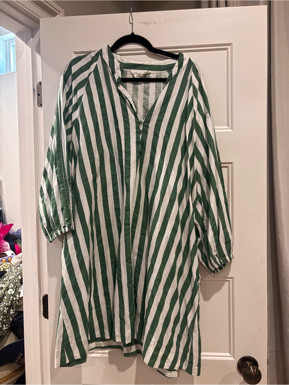 Pomander Place Green and White Striped Mini Dress